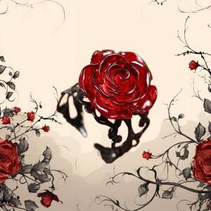 Gothic Red Rose Black Intricate Black Band Adjustable Ring